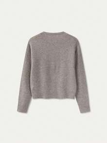 FOR BEAUTY Fall Winter Women Cardigans Quiet Luxury Oatmeal Beige Soft Fuzzy Crew Neck Long Sleeve Cropped Knit Sweater Tops Coffee Date Outfits - Camel - View 6