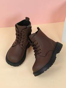Autumn/Winter New Kids All-Match Short Boots, Solid Color Minimalist Design, Side Zipper For Easy On/Off, Thick Sole Anti-Slip, Versatile For Daily School And Outings, Kids Boots - Brown - View 4