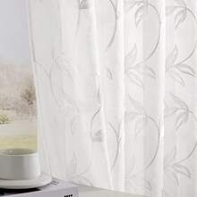 1pc White Embroidered Curtain, Decorative White Embroidered Faux Linen Ring Top Curtain, Suitable For Home Kitchen, Living Room And Bedroom - White - View 6