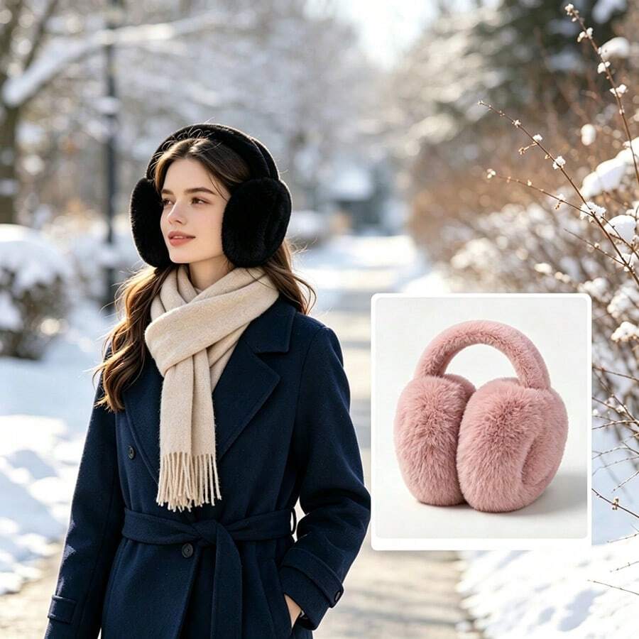 1pc Foldable Plush Earmuffs, Warm Ear Covers For Winter, Thick Plush Anti-Freeze Ear Protection, Suitable For Winter Use - Multicolor - View 1