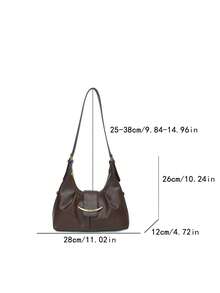 Fashionable Elegant Metal Buckle Decor Women's Shoulder Bag, High-End Minimalist Adjustable Strap Shoulder Bag/Crossbody Bag - Coffee Brown - View 7