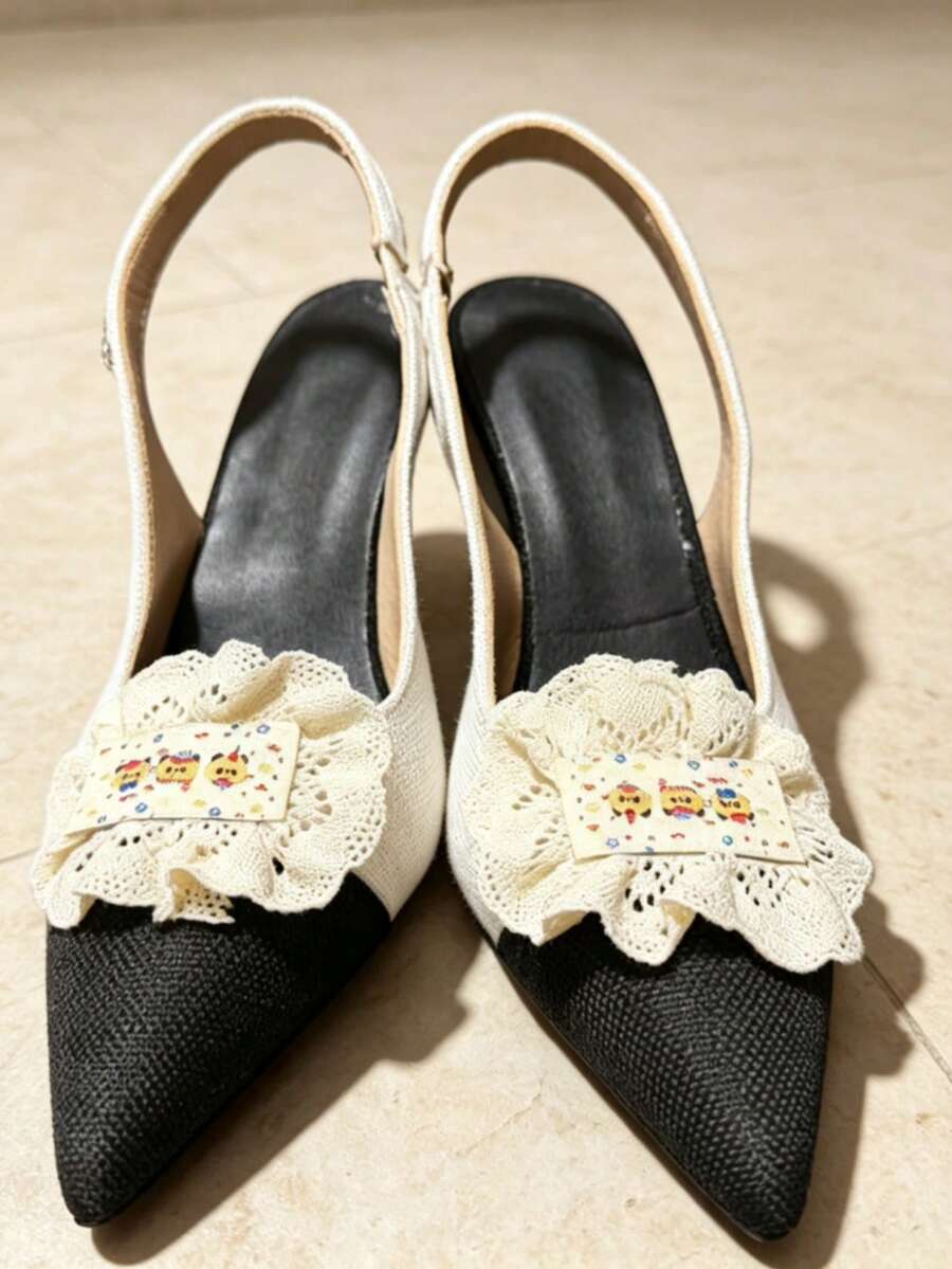 Fairy Style Pearl Lace Floral Closed-Toe Sandals For Women, Summer Outdoor Wear, French Backless Evening Shoes For Skirts - White - View 1