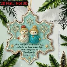 2D Flat Acrylic Snowman Friend Hanging Ornament, Winter Christmas Tree Decoration With "Thank You For Being In My Life" Text, Turquoise And Gold Snowflake Pattern Design, Suitable For Home, Office, Christmas Decoration - Mint Green - View 3