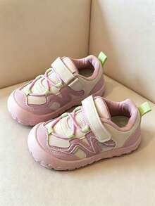 1 Pair Unisex Colorblock Hook & Loop Soft Non-Slip Sole Toddler Sports Shoes, Suitable For All-Season Daily Wear And Outdoor Activities - Pink - View 1