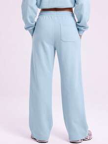 KyrLssu Women's Wide Leg Sweatpants, Elastic Waist Drawstring Casual Long Pants With Pockets - Blue - View 4