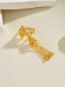 1pc Exotic Copper Material Rhombus Hollow Tassel Open Ring, Women's Jewelry For Diwali Costume Matching - Gold - View 5