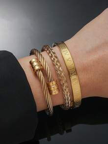 3pcs/Set Fashionable Creative Stainless Steel Woven Roman Numeral Bracelet For Men, Suitable For Daily Wear, Party, Gift For Boyfriend - Multicolor - View 2