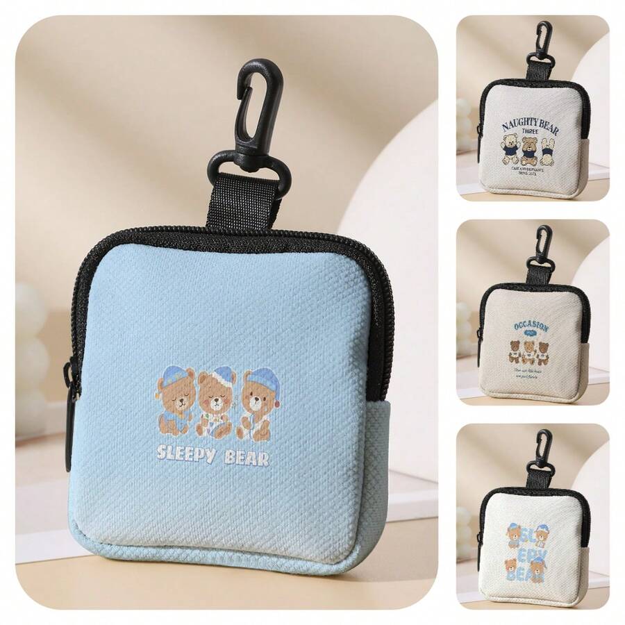 1 buah Dompet Koin Mini Motif Beruang, Penutup Resleting, Kantong Kecil dengan Kait Putar untuk Earphone, Koin, Kunci, dan Barang Kecil Lainnya, Dapat Digantung di Ransel - MultiWarna - View 1