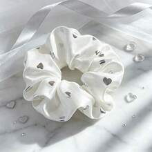 1pc White Satin Scrunchie With Polka Dot Pattern, Shiny Elegant Hair Accessory For Loose Ponytail, Autumn - Multicolor - View 6