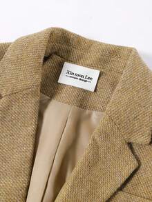 Vintage Khaki Premium Autumn/Winter Blazer Jacket With Buttons, Long Sleeve, Academic Office Daily Wear, Spring/Autumn - Khaki - View 3