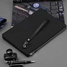 HOVI'S Men's Single Zipper Clutch Bag, Large Capacity Fabric With Wrist Strap, Business Style Daily Storage Bag, Ideal Gift For Men, Minimalist Modern Design - Black - View 6