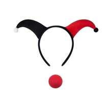 2pcs Funny Costume Headpiece & Nose Accessory Set, Black & White Clown Headband With Pointed Horns And Foam Nose, Suitable For Party, Halloween, Masquerade - Multicolor - View 10