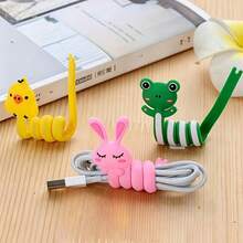 4-Piece Cute Animal-Shaped Cable Organizer Set – Multifunctional Cable Winder For Data, Computer, And Headphone Cables – Black Plastic Cable Management System, Cable Holder, And Travel Cable Organizer - Multicolor - View 6