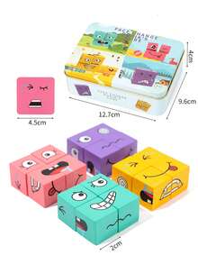 Montessori Children's Early Education Puzzle Face-Changing Building Block Toy Parent-Child Interactive Desktop Battle Game Wooden Smiling Face Expression - Multicolor - View 14