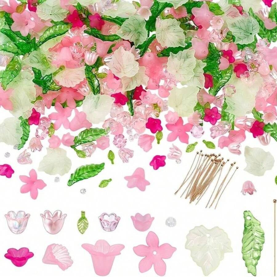 1 Set Random Assorted Colorful Flower Beads And Maple Leaf Mixed Loose Beads, Suitable For DIY Jewelry Making, Bracelets, Necklaces, Earrings, Keychains And Handmade Accessories - Multicolor - View 1