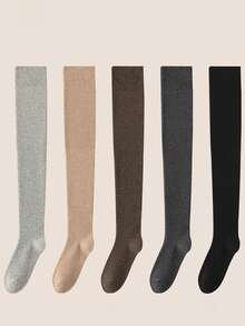 1 Pair Women Solid Ribbed Extra Long Thick Fleece Lined Stretchy Warm Casual Over Knee Socks For Fall Winter Daily Wear - Multicolor - View 10