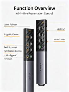 UGREEN LP386 Turner PPT Laser Hijau Isi Ulang, Pena Kontrol Jarak Jauh Bluetooth untuk Guru, Presenter Nirkabel Antarmuka Ganda Tipe-C/USB - View 8