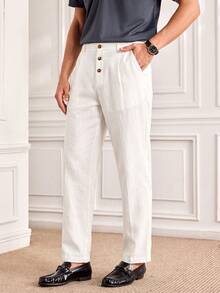 Officeau Men's White Straight Leg Casual Pants, Loose Fit With Drape, Versatile Long Pants For Commuting, Hiking, Fitness, Jogging, Spring/Autumn - White - View 1