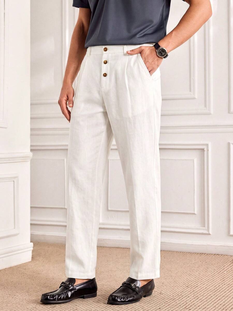 Officeau Men's White Straight Leg Casual Pants, Loose Fit With Drape, Versatile Long Pants For Commuting, Hiking, Fitness, Jogging, Spring/Autumn - White - View 1