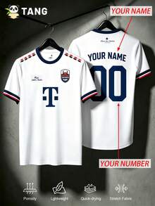 Munich Style Customized Men's Football Jersey & Customizable Name & Number & Round Neck Lightweight Football Sports Top & Suitable For Football Matches, Training, Daily Wear, Gifts - White - View 2