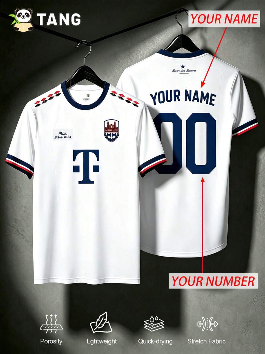 Munich Style Customized Men's Football Jersey & Customizable Name & Number & Round Neck Lightweight Football Sports Top & Suitable For Football Matches, Training, Daily Wear, Gifts