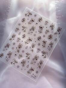 1 Sheet Christmas Nail Stickers, Flat Ink Wash Snowflake & Christmas Tree Design, Minimalist Versatile Self-Adhesive Nail Art Decorations - Multicolor - View 9