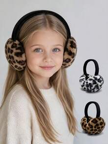 1pc Kids Leopard Print Faux Fur Earmuffs, Foldable Fluffy Winter Ear Warmers, Windproof Outdoor Ear Covers For Girls - Multicolor - View 1