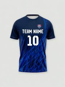 One Japanese Football Jersey. Customizable Sports Shirt. Can Add Team Logo. Men's Customizable Jersey. - Blue - View 3