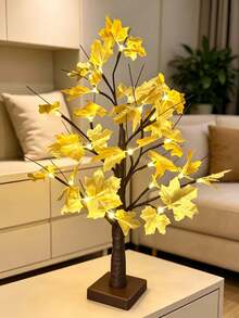 1PC 24 LED 60CM Dual Red/Gold Maple Tree Light USB + 3 AA Battery Dual Power Supply Bedroom Romantic LED Atmosphere Decorative Flower Light - Yellow - View 4