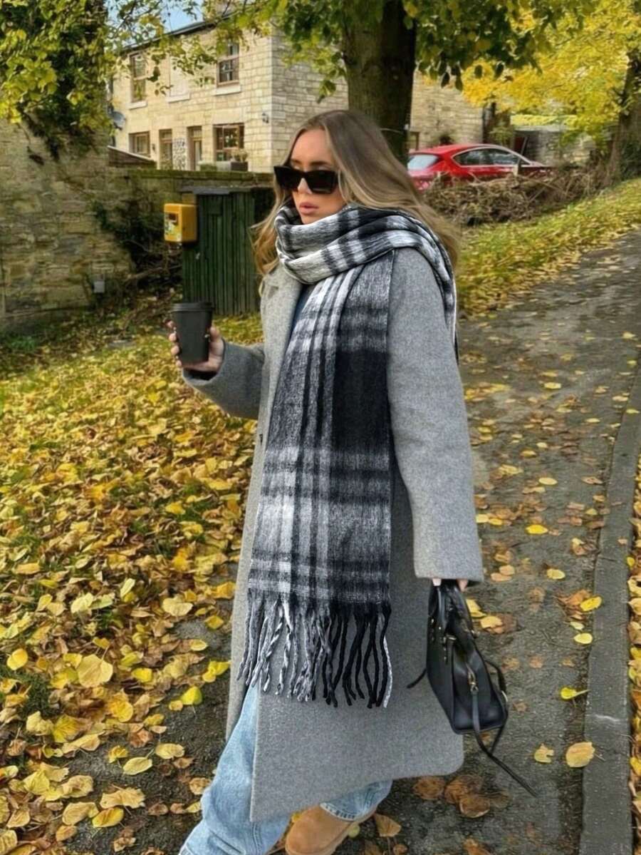 1pc Elegant Women's Knitted Scarf With Fringe - Comfortable, Windproof And Warm For Fall And Winter | Ideal Holiday Gift