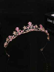 1 Women's Fashion Princess Three-Dimensional Crown Sweet Light Luxury Rhinestone Birthday Hair Accessory Headband - Pink - View 3
