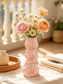 1pc Cartoon Ceramic Rabbit Vase, Cute Handmade Ceramic Craft. Sweet And Warm Decoration For Desk, Home, Bedroom, Hotel, Restaurant And Wedding. Perfect For Easter Display, Also Great Gift For Holidays, Souvenirs, Back To School And Loved Ones. - Vase - View 12