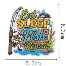Set Patch Bordir Bahasa Inggris Bertema Memancing, Pola Joran Pancing & Ikan Bass, Patch Tempel DIY untuk Jaket & Ransel Luar Ruangan - MultiWarna - View 7