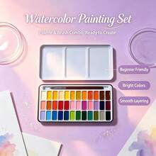 1 Set 36 Colors Solid Solid Color Watercolor Paint Set, Portable Iron Box With Built-In Palette And Brush, High Pigment Solid Color Watercolor, Art Painting Supplies For Adults, Students, Beginners, Sketching, Journaling, Painting - Sets - View 1