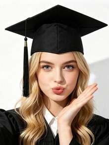 1pc High Quality Adult Graduation Cap, Unisex Black Bachelor Square Cap With Tassel, Adjustable Degree Hat, Suitable For Graduation Ceremony, Party, Cosplay, Best Photo Prop - View 1