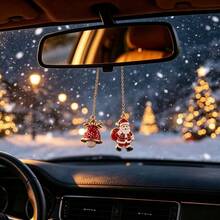 Christmas Car Rearview Mirror Decor, Santa Claus & Bell Pendant, Classic Chain Fashion Car Interior Christmas Holiday Decoration Gift Accessory - CC - View 5