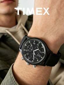 Timex Men's Military Field Chronograph Watch Black Dial Luminous Triangle Markers Dual Sub-Dials Date Fishbone Nylon Strap Tactical Outdoor Dad Friend Gift - Black - View 7