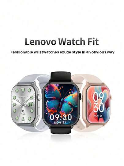 Lenovo Reloj inteligente Watch Fit, pantalla grande y delgada, oxígeno en sangre, ritmo cardíaco y sueño, llamadas por Bluetooth, monitoreo de salud, pulsera deportiva para llevar, esfera ultra delgada (solo admite chino e inglés)