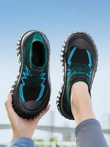 TACHUAN Slip-On Casual Sneakers, Height Boost Thick Sole, Lightweight EVA Outsole Walking Shoes - Black - View 5