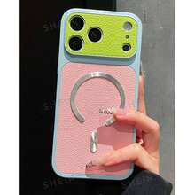 1pc Cute Color Magnetic Leather Phone Case, Compatible With IPhone 17 Pro Max Air 16 15 14 13 12 11 Pro Max Plus, Supports Wireless Charging, Hard PC Protective Shell - Pink - View 1