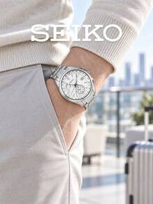 Men's SEIKO Quartz Watch, Solid Stainless Steel Bracelet, White Textured Dial, Day & Date Display, Business Travel Multi-Time Zone Wristwatch - Silver - View 6