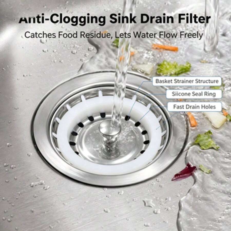 Saringan Bak Cuci Pengganti untuk Model Lama 80mm, Sumbat Bak Cuci Dapur Stainless Steel dengan Steker 3 Cabang - Satu-Ukuran - View 1
