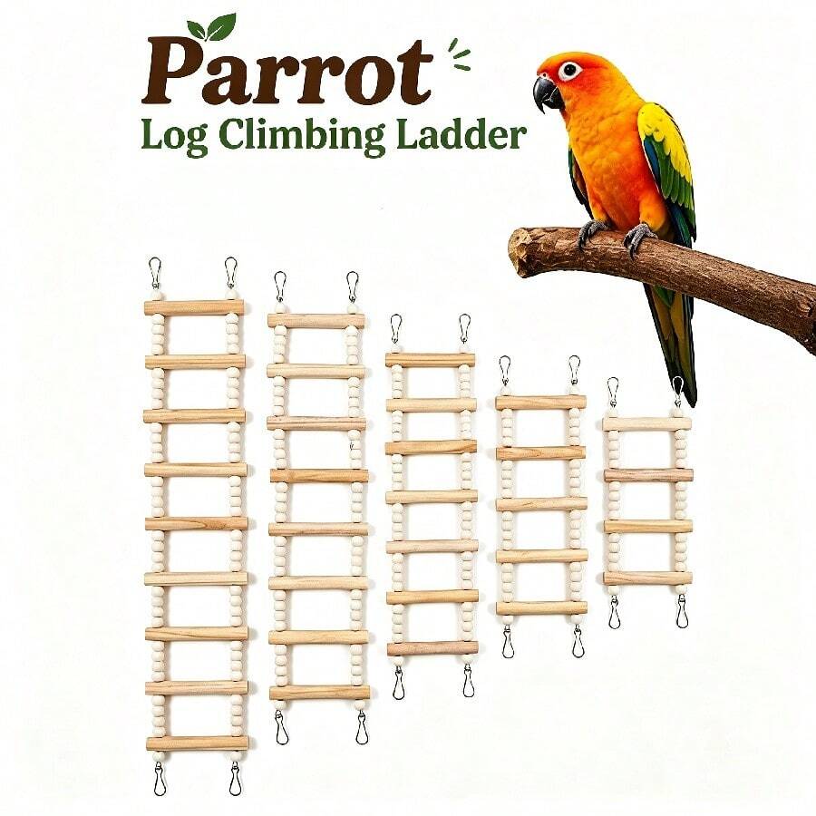 1pc Natural Wood Bead Climbing Ladder 5-Step 7-Step 9-Step 11-Step Bird Toy Parrot Climbing Ladder Bird Climbing Ladder Bird Supplies Bird Training Supplies Bird Cage Accessories Suitable For Small And Medium Birds Parrots