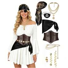9-Piece Women's Pirate Costume Accessory Set Halloween Outfit Accessories Adult Set (Clothing Not Included) - Multicolor - View 2