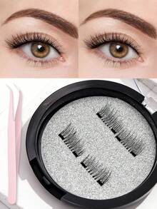 1 Pair Magnetic False Eyelashes, Half-Piece Design, No Glue Needed, Short Magnetic Lashes, Natural Cat Eye Effect, Reusable, Suitable For People With Droopy Eyelids, Suitable For Makeup Bloggers, Suitable For Weddings, Music Festivals And Other Occasions - Black - View 7