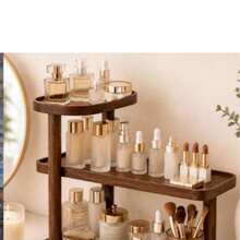 3-Tier Cosmetic Desktop Storage Rack: Vertical Shelf Design, Built-In Vintage Texture, Made Of Durable Wooden Material, Very Space-Saving - Multicolor - View 2
