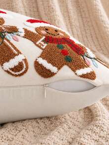 1pc Christmas Pillow Cover With Festive Tree, Snowman, Gingerbread Man Or Winter Village Design, Seasonal Decorative Throw Cushion Case For Sofa, Bedroom And Living Room Holiday Home Decor, Pillow Insert Not Included - Multicolor - View 2