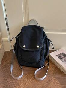 Backpack Drawstring Flap Mini Backpack Multi Pocket Lightweight For Daily Travel Outdoor Nylon Backpack - Multicolor - View 4