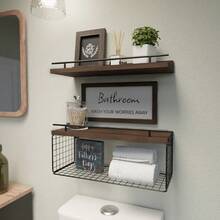 Bathroom Decor Art Floating Shelf, Modern Black | Bathroom Storage Rack And Shelf, Toilet Wall Shelf With Metal Railing - View 8