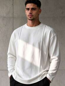 ZYNTH BALENO Men's Autumn/Winter Fashion Ice-Clear Cotton Drop Shoulder Loose Round Neck Long Sleeve T-Shirt, Essential For Summer Sports - White - View 3